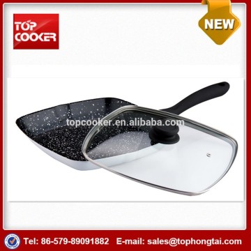 aluminum marble coating square fry pan with lid as seen on TV