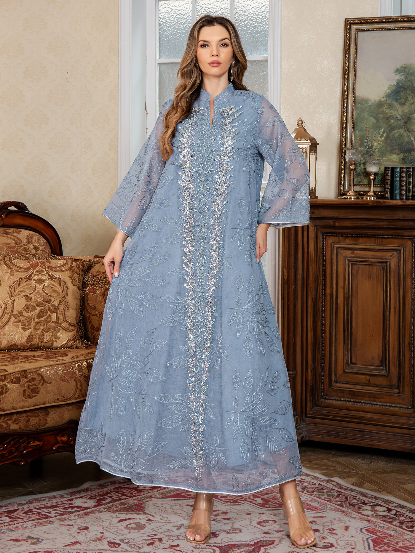 Luxury Beaded Embroidered Abaya Dress Detail