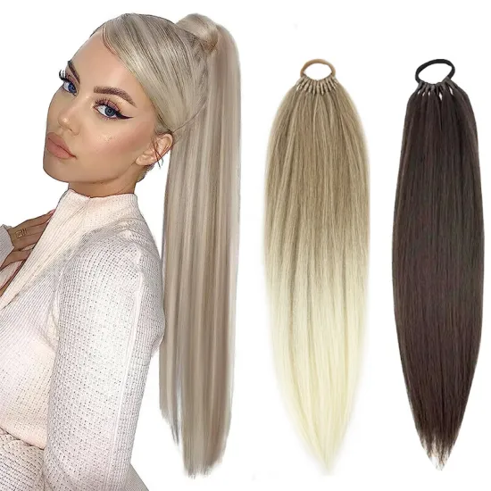 Wholesale Elastic Band Drawstring Ponytail with Ombre Bangs Synthetic Hair Extensions