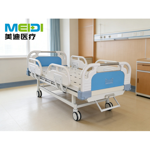 Single Crank Nursing Bed with Four Guardrails, Composite Headboard & Footboard, Central Control Brake for Senior Care & Health C