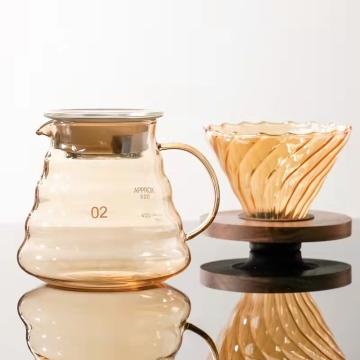 Nordic 600ML Heat-Resistant Glass Pour-Over Coffee Set with Walnut Wood Filter Cups