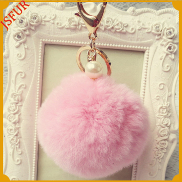 2016 New Cute Wholesale Fluffy Genuine Fex Rabbit Fur Pom Pom Keychain