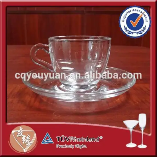 Custom made high quality glass 80ml facncy plain white coffee cups and saucers