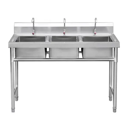 Shandong Guanbai Commercial Kitchen Equipment Stainless Steel Triple Bowl Sink