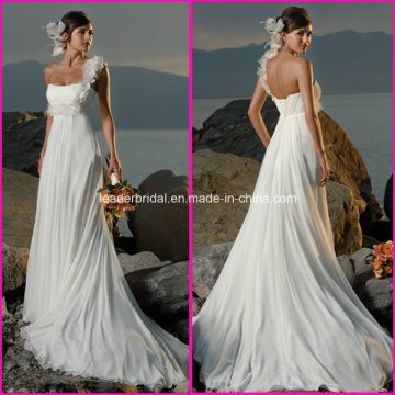 Chiffon One Flowers Strap Custom Maternity Beach Wedding Gowns A41