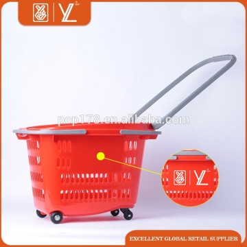 High Quality Plastic Rolling Shopping Basket With Four Wheels