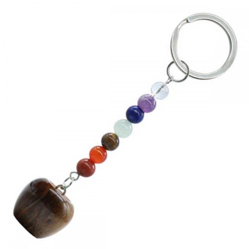 Tigers Eye 20MM Gemstone Apple Pendant Keychain with 7 Chakra Chain