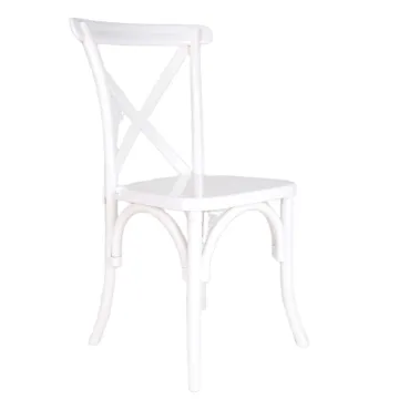 White Resin Acrylic Stackable Cross-Back Chair Rental: Event Furniture Solutions