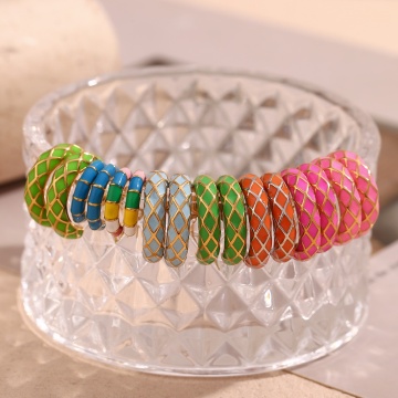 Brave Light Spring 2024 Fashion Enamel Hoop Earrings Jewelry Set - Gold Plated Stainless Steel