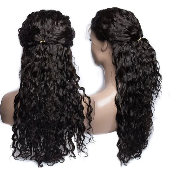 Wholesale Water Wave Human Hair Brazilian  Lace Swiss Long Lace Frontal Human Hair wig