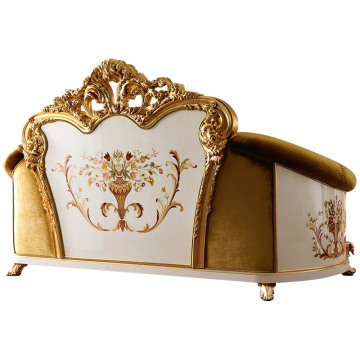 Antique Gold Handmade Carved Solid Wood Luxury Fabric Sofa
