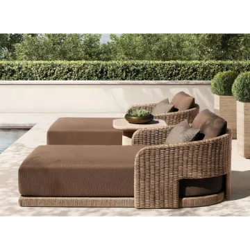 Modern Design Swimming Pool Furniture Double PE Rattan Wicker Chaise Lounger for Outdoor