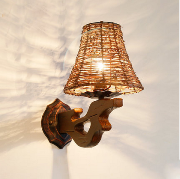Industrial natural pastoralism rattan vintage wall lights