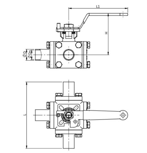 DIN Sanitary ball valve full bore 3 way welded