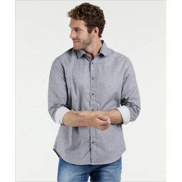 Camisa social 100% algodão estampada de manga comprida masculina