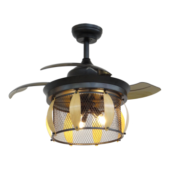 3-Blades Black Ceiling Fan with Wood Lampshade