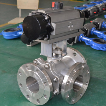 newest SS3304 316 flange connection 3 way pneumatic ball valve