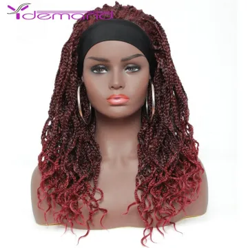 Wholesale Medium Long Red Braid Curly Wigs Faux Locs Synthetic Crochet Braids Hair Wig Machine-made Y Demand