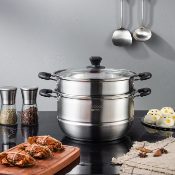 Double Layer Stainless Steel Food Steamer Set dengan tutup kaca