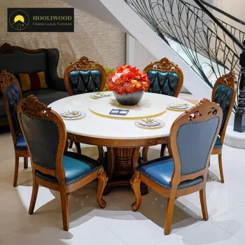 6-8 Seater Classic Luxury Round White Marble Dining Table Set