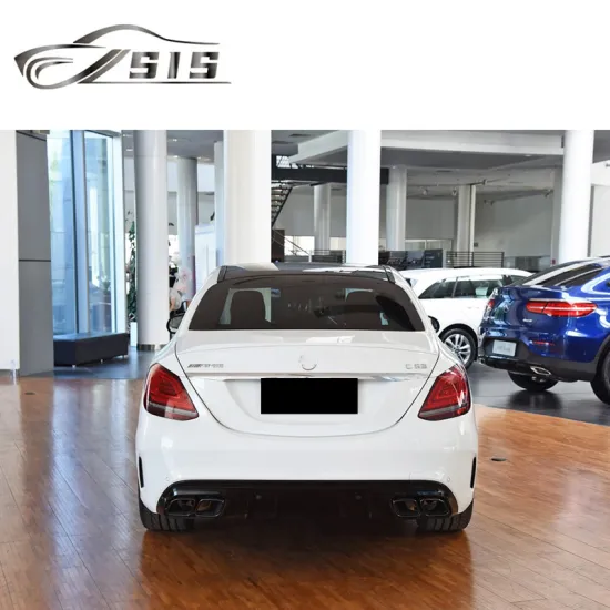 C-Class W205 C63 4-Door Rear Diffuser for 2016-2021 - Plastic Material W205 Back Bumper Lips with Exhaust Tips