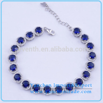 2015 New Design Rhodium Plated Blue Sapphire CZ Diamond Tennis Bracelet