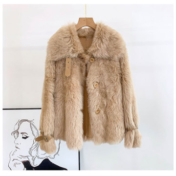 Winter short section biker lambswool fur coat