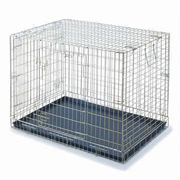 Pet Cages, Foldable Flat Zinc-plated Dog Cage, with Double Door