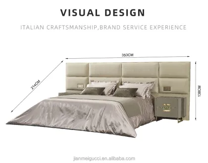 Modern Italian Leather Double Bed with Elegant Headboard