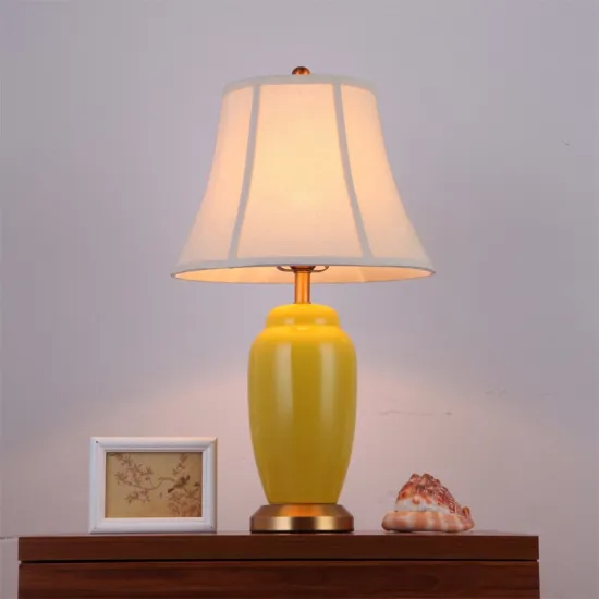 American furniture hotel design Yellow ceramic base table lamp with fabric lampshade for guest room decorative LT-2307