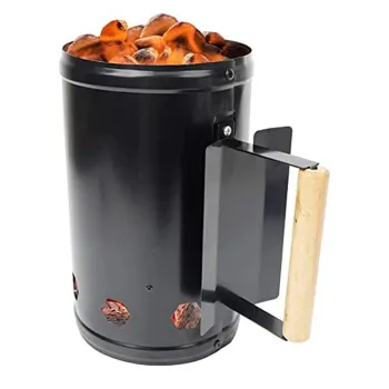 High Quality Rapid Fire Large Black BBQ Chimney Starter with Wooden Handle