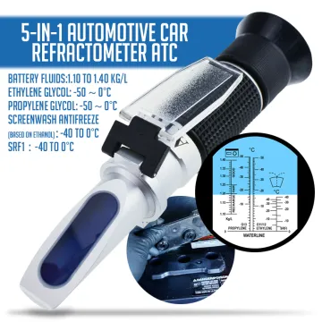 5-in-1 Automotive Battery Antifreeze Refractometer ATC for SG, Ethylene Propylene Glycol System Windshield Washer Fluid