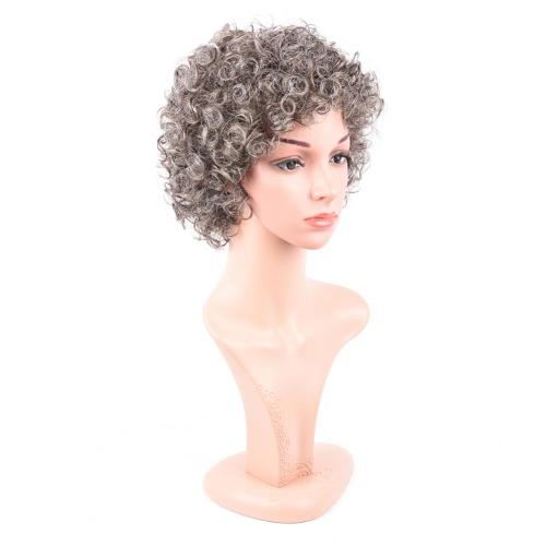 GREY COLOR CHEAP MACHINE MADE CURLY WIG