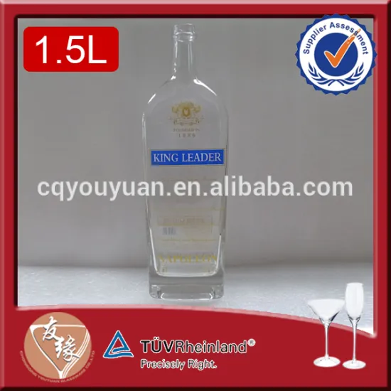 Corked heavy weight high white glass 1.5 L empty brandy alcohol liqueur glass bottles