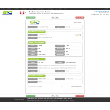 Perú Datos de importación personalizados sobre el enchufe resplandor