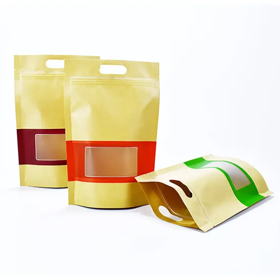 Free Sample Customized Printed Kraft Paper Bag Zip Lock Paper Bag With Clear Window Food Packaging Bag For coffee beans potat