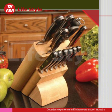 13 pcs Morden Style kitchen cooking steel knife set including shears and professional knife sharpener with wooden knife block