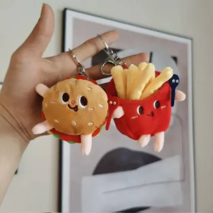 Cute Fries Burger Plush Keychain Toy