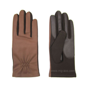 Womens Leather Touchscreen Gloves With Spandex Combined