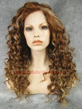 Caramel Highlight Medium Length Bounce Wavy Rihanna Synthetic Wig