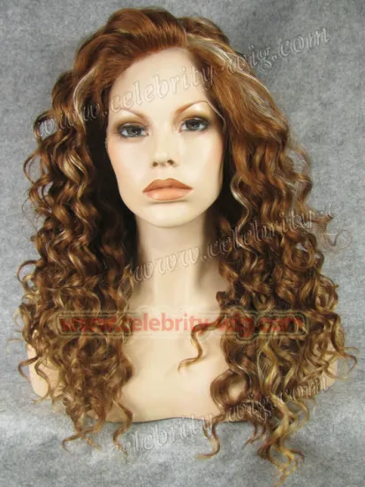 Caramel Highlight Medium Length Bounce Wavy Rihanna Synthetic Wig