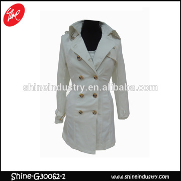 2015 latest designers fashion for women white double-breasted medium long trench coat