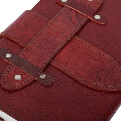 Customizable Red Leather Diary with Traditional Pattern