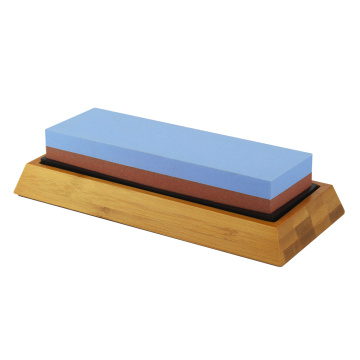 double sided knife sharpening stone with bamboo base