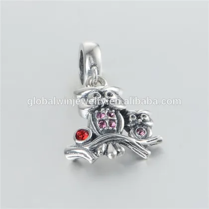 925 Silver Pendant Family Owl Charms Antique CZ Pendant