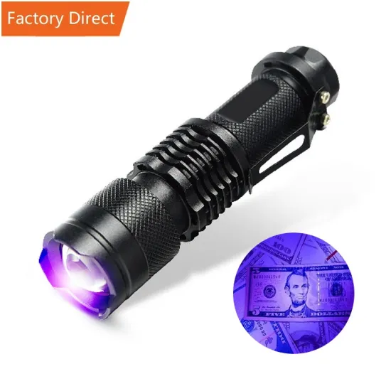 Waterproof LED Flashlight 365nm 395nm Portable Mini Torch with Zoom Function