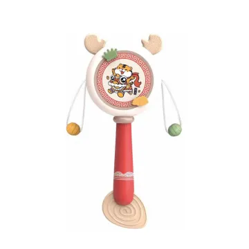 Baby Montessori Sensory Toys: 0-12 Months Shake Rattle Drum with Silicone Teether