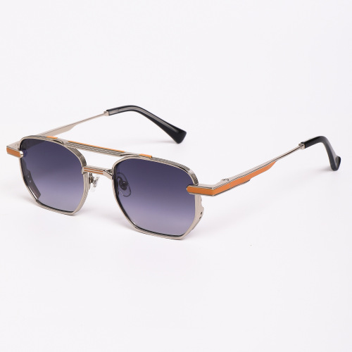 Men Luxury Geometric Double Bridge Metal Sunglasses Nylon Lens