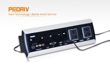 Hotel room media hub/ac distribution panel