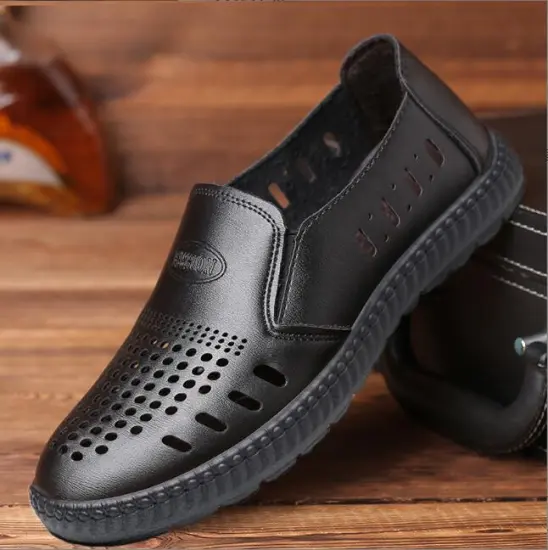 Affordable Genuine Leather Men's Slip-On Sandals with Anti-Slip Rubber Soles